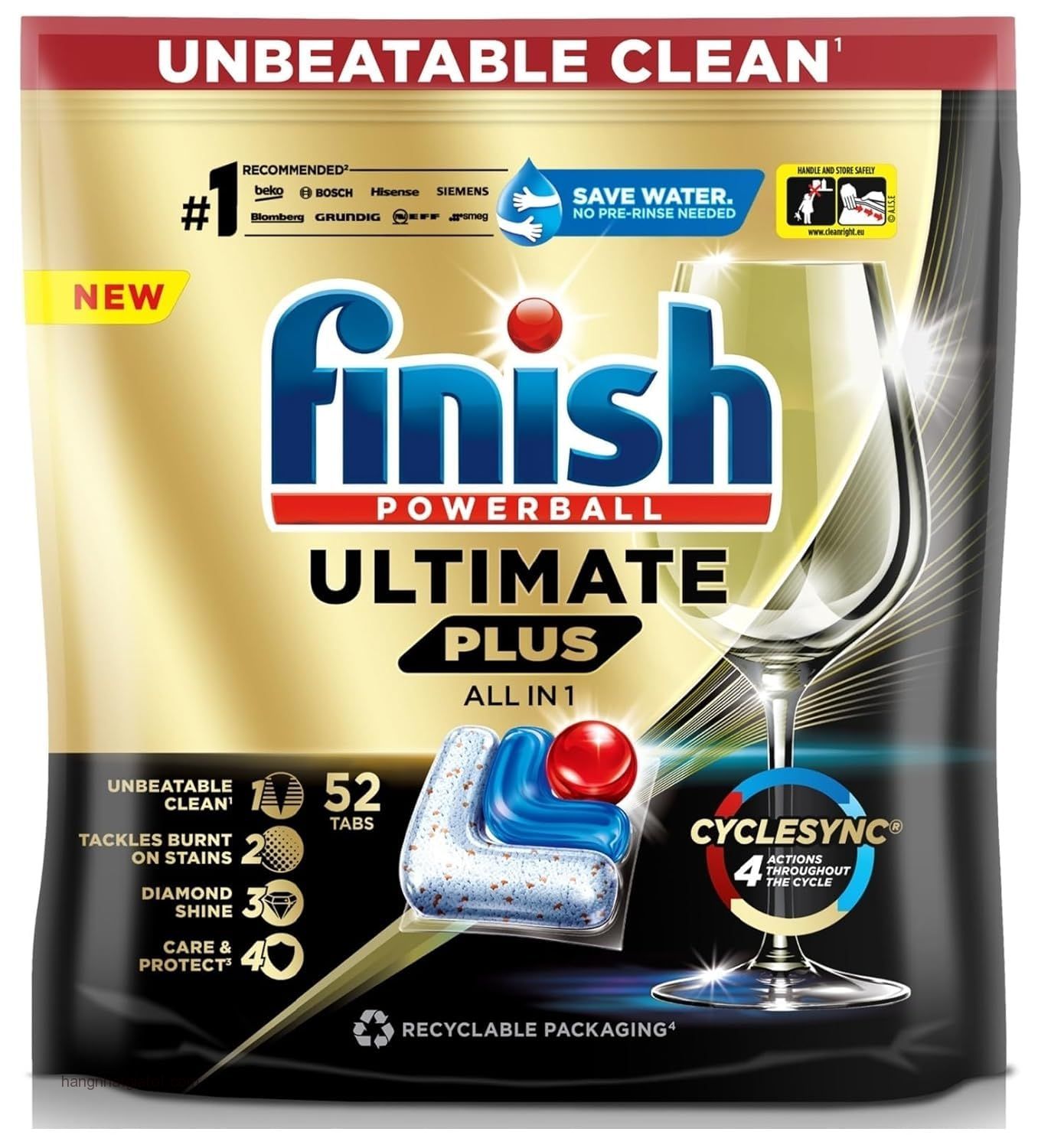 Viên rửa chén Finish Quantum Ultimate Plus All in one 52 viên không mùi