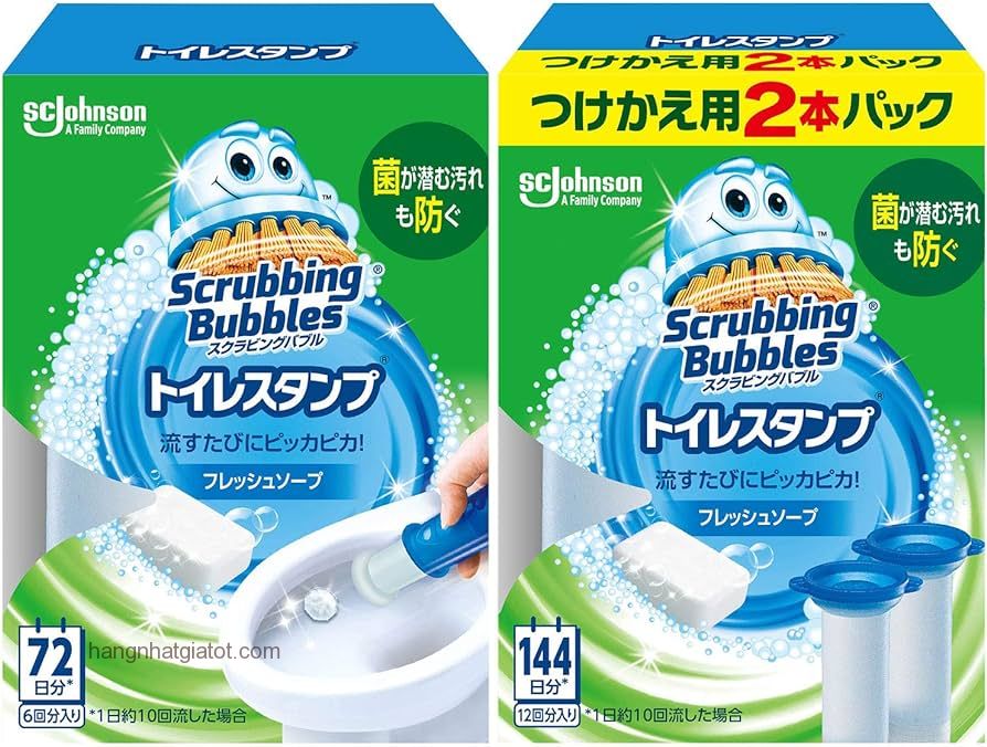 Viên gel khử mùi bồn cầu Scrubbing Bubble 1 tay cầm + 3 ống thay thế ( 18 viên) hương xà bông tươi ( NHẬT BẢN)