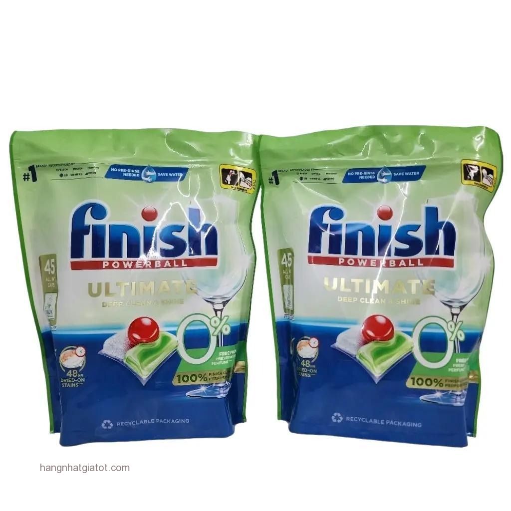 Viên rửa bát hữu cơ thiên nhiên  FINISH ECO 0% túi 45 Viên-ĐỨC( Dùng cho máy rửa bát)